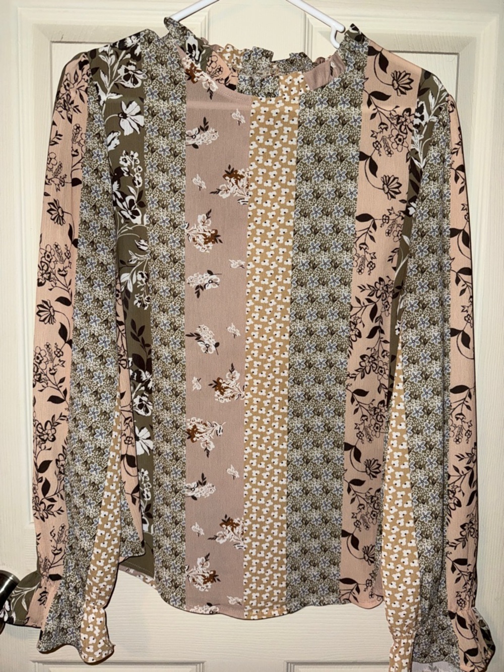 Mixed Floral Patchwork Long Sleeve Top - Pink